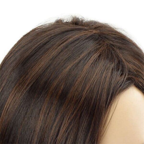 Cheveux foncés-avec-mèches-dorées-perruque-synthétique-4