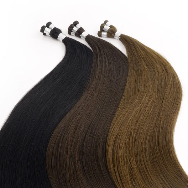 3 Sets of HAND-TIED WEFT Hair Extensions in a parallel wavy pose