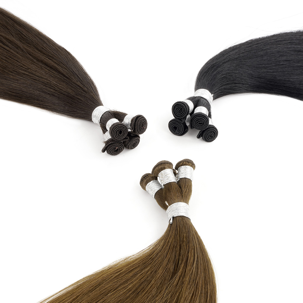 Three sets of HAND-TIED WEFT Hair Extensions in dark tones