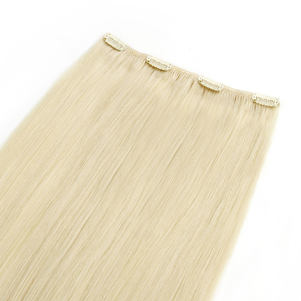 single piece clip in hair extensions with blonde hair