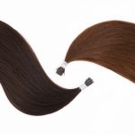 Two sets of Y TIP Keratin Bond Hair Extensions 7-Star Full Cuticle Remy Hair positioned in a yin-yang pattern